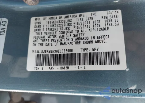 2014 Honda Cr-V Lx z USA, uszkodzony, nr VIN 5J6RM3H38EL032996